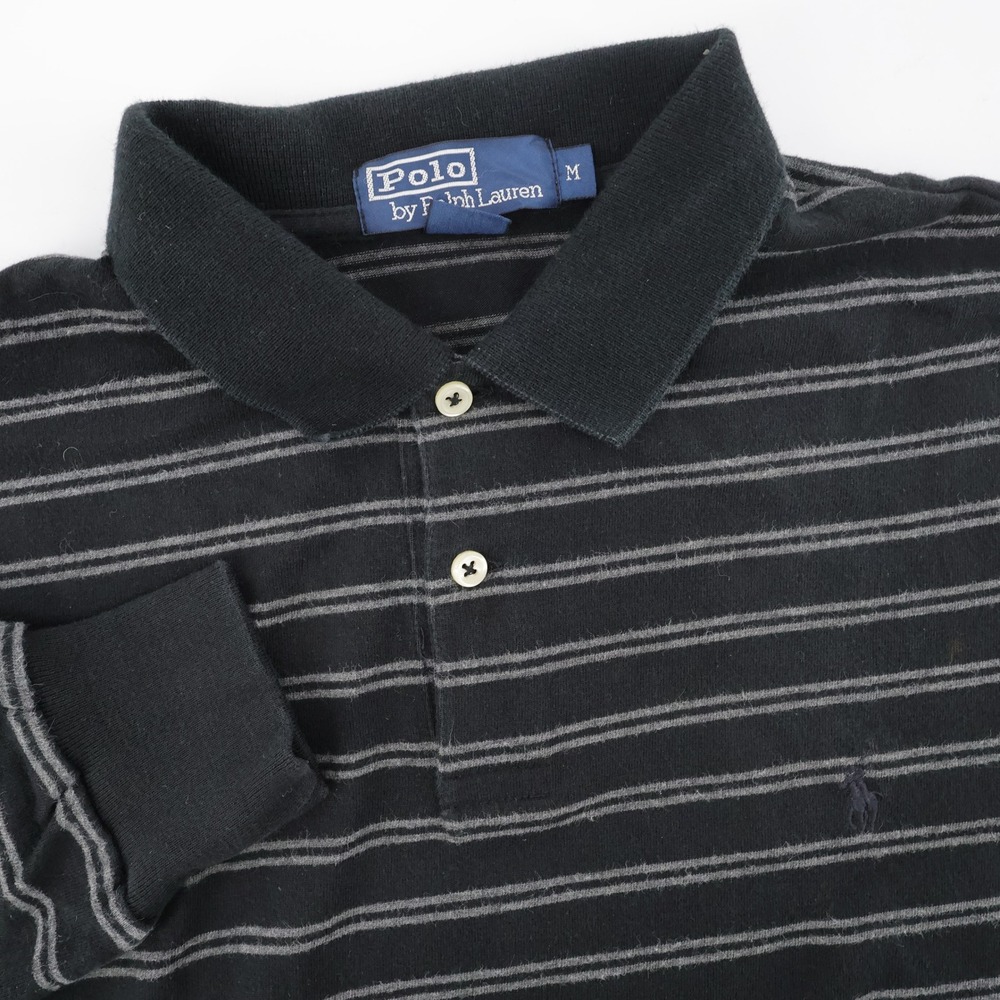 Polo Ralph Lauren Striped Polo Shirt Black Long Sleeve Mens Medium